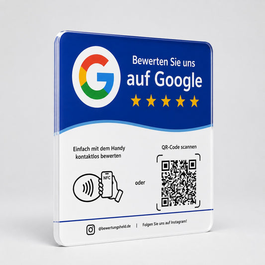 Bewertungsheld Premium — Google-Bewertungsschild, fertig eingerichtet
