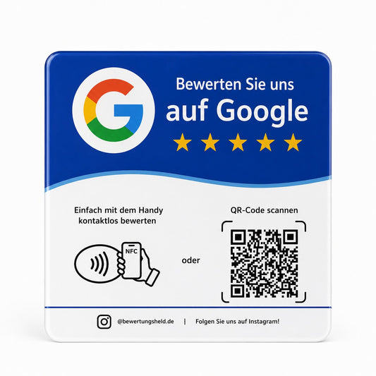 Bewertungsheld Premium — Google-Bewertungsschild, fertig eingerichtet